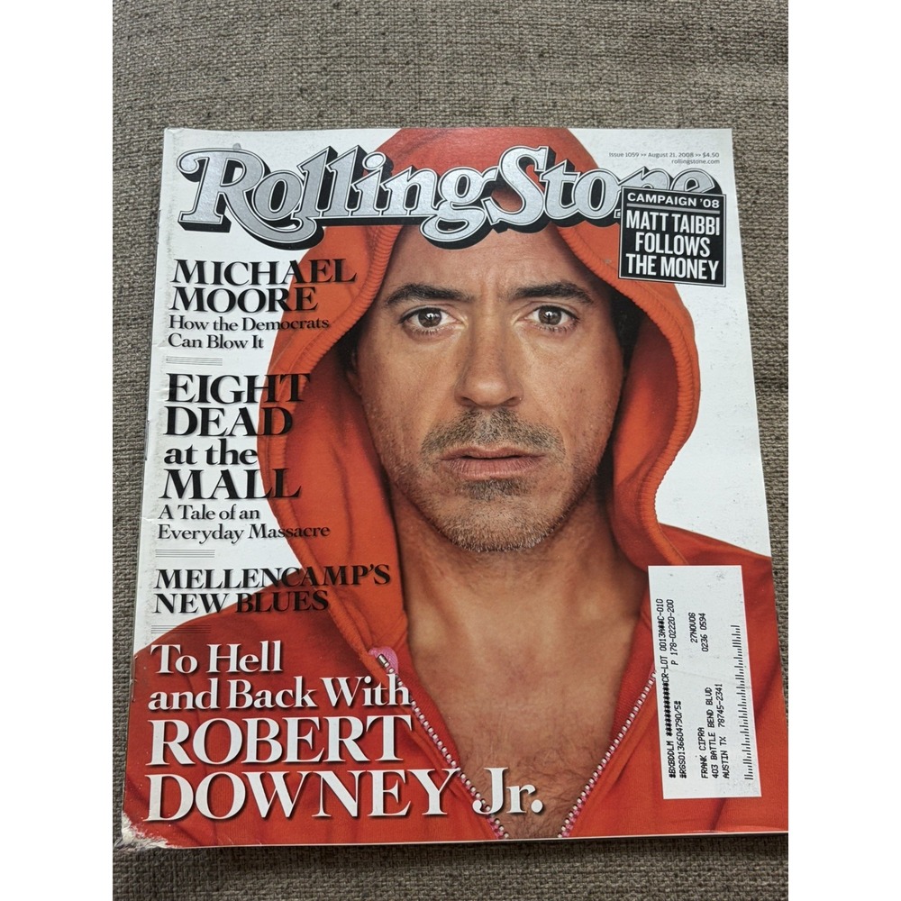 Y2k Vintage Rolling Stone Magazine Robert Downey Jr Ironman 2008 Issue #1059